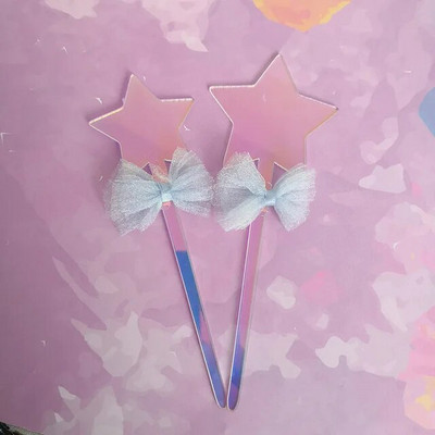 2τμχ Ακρυλικό Topper Γαμήλιας Τούρτας Glitter Love Stars Laser Cupcake Topper Flags για Διακοσμήσεις τούρτας γενεθλίων Baby Shower