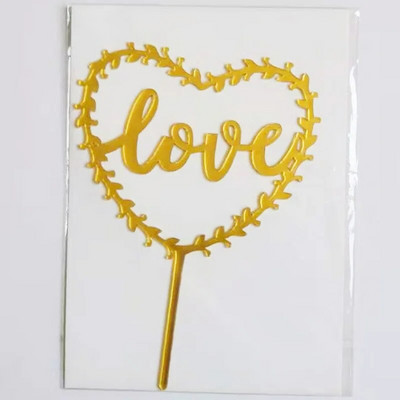 Νέο 2022 Love Wedding Cake Topper Gold Heart Wedding Cupcake Topper για Διακοσμήσεις για πάρτι για την ημέρα του Αγίου Βαλεντίνου