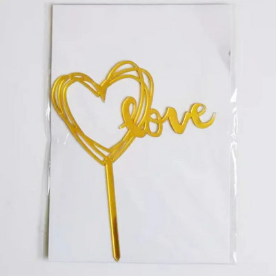 Νέο 2022 Love Wedding Cake Topper Gold Heart Wedding Cupcake Topper για Διακοσμήσεις για πάρτι για την ημέρα του Αγίου Βαλεντίνου