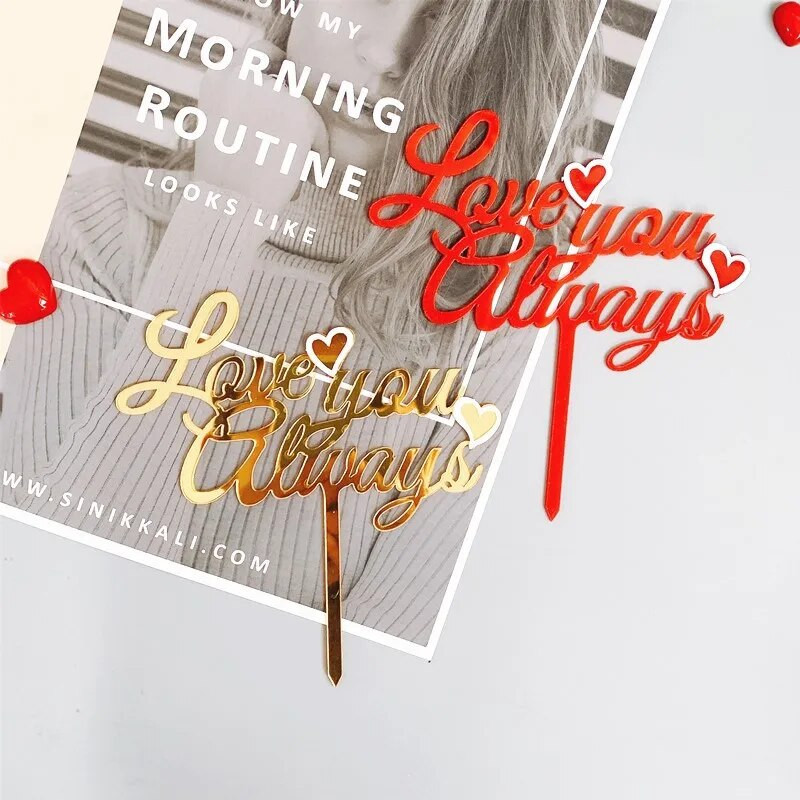 Vestuvių akrilo torto dangtelis Auksinis visada myliu tave raudonos širdies akrilo torto dangtelis vestuvinių mergaičių gimtadienio tortų dekoravimui