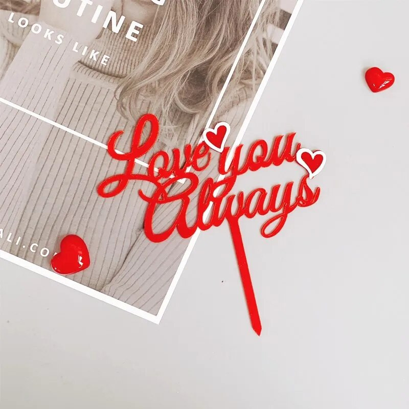 Vestuvių akrilo torto dangtelis Auksinis visada myliu tave raudonos širdies akrilo torto dangtelis vestuvinių mergaičių gimtadienio tortų dekoravimui