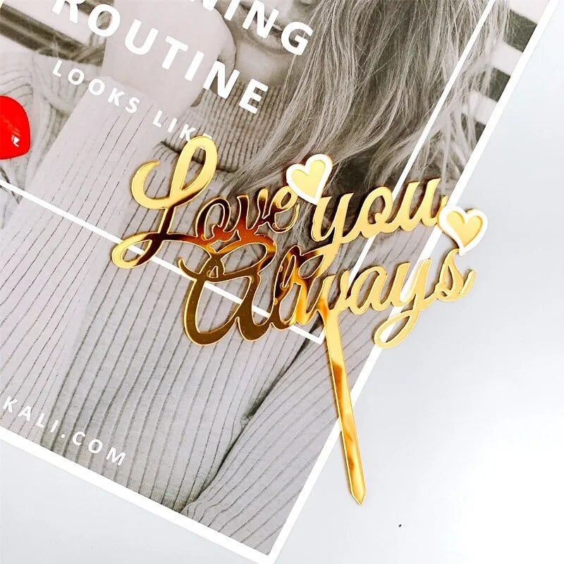 Vestuvių akrilo torto dangtelis Auksinis visada myliu tave raudonos širdies akrilo torto dangtelis vestuvinių mergaičių gimtadienio tortų dekoravimui