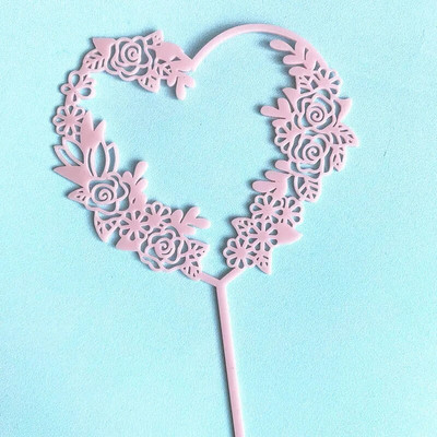 Love Wedding Cake Topper Acrylic Flowers Garland Heart Cupcake Topper For Wedding Party Birthday Cake Decorations Baby Shower