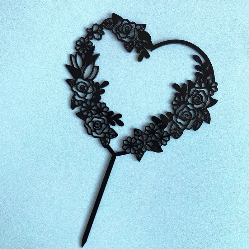 Meilės vestuvinio torto apmušalas Akrilinės gėlės girliandos širdies kepuraitės, skirtos vestuvių gimtadienio vakarėliui, torto papuošimai, kūdikių dušas