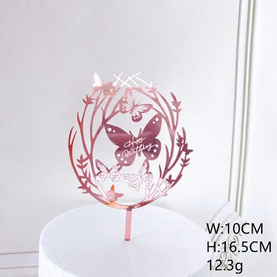 Cute Butterfly Happy Birthday Cake Topper Golden Fairy Girls Acrylic Birthday Party Cake Topper for Baby Shower Cake Decorations