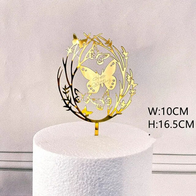 Cute Butterfly Happy Birthday Cake Topper Golden Fairy Girls Acrylic Birthday Party Cake Topper for Baby Shower Cake Decorations