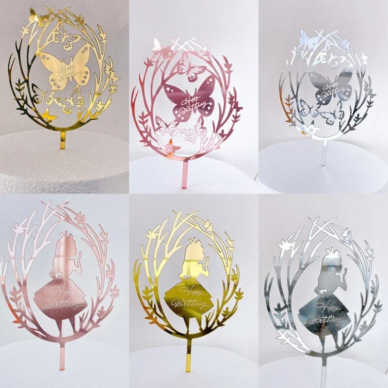 Mielas drugelio apmušalas su gimtadieniu tortui Auksinės fėjos mergaičių akrilinis gimtadienio torto papuošalas, skirtas kūdikių vakarėliui papuošti