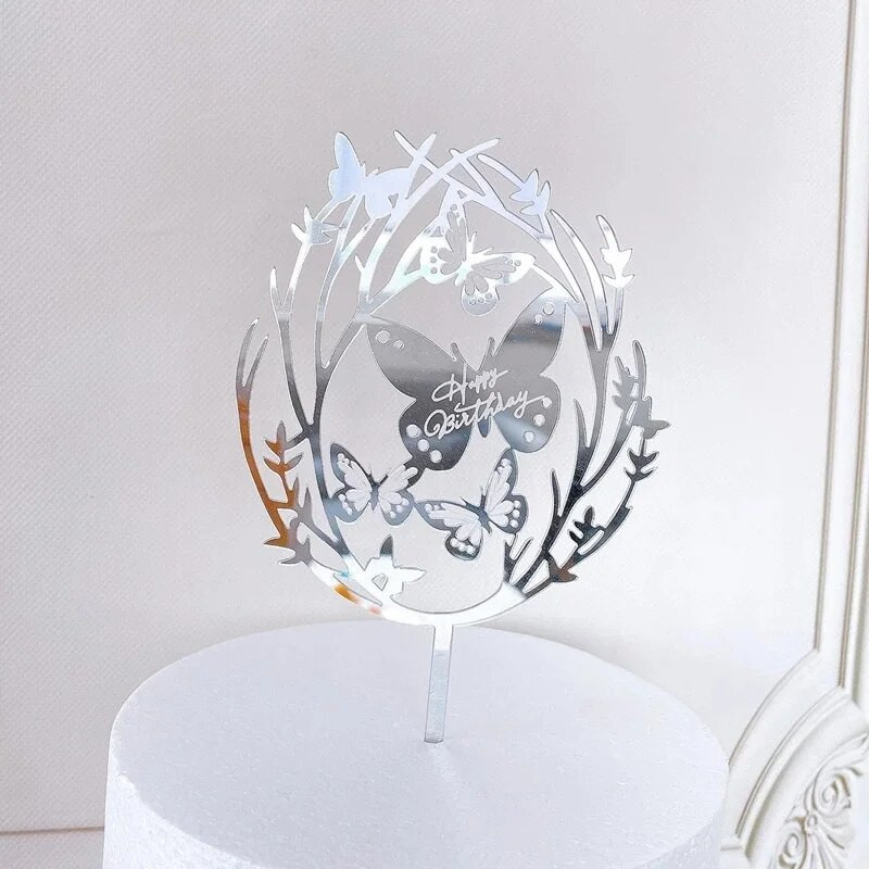 Mielas drugelio apmušalas su gimtadieniu tortui Auksinės fėjos mergaičių akrilinis gimtadienio torto papuošalas, skirtas kūdikių vakarėliui papuošti