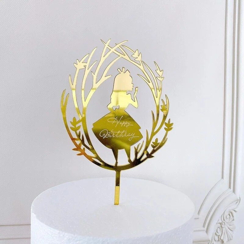 Mielas drugelio apmušalas su gimtadieniu tortui Auksinės fėjos mergaičių akrilinis gimtadienio torto papuošalas, skirtas kūdikių vakarėliui papuošti