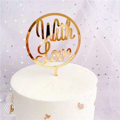 New Love Wedding Cake Topper Ακρυλικό χρυσό κόκκινο δαχτυλίδι Cupcake Toppers For Anniversary Wedding Party Cake Desserts