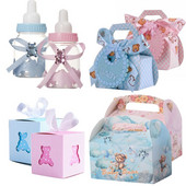 1 πακέτο Bear Cookie Candy Bags Μπλε ροζ χάρτινα κουτιά για παιδιά Είδη συσκευασίας δώρου Διακοσμήσεις για πάρτι γενεθλίων Baby Shower