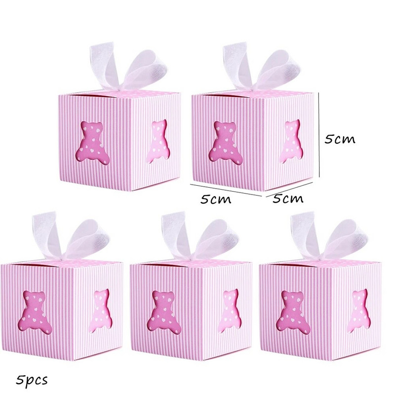 1 pakelis Bear Cookie saldainių maišeliai Mėlynos rožinės popierinės dėžutės vaikams Dovanų pakavimo reikmenys Gimtadienio kūdikių vakarėlio dekoracijos