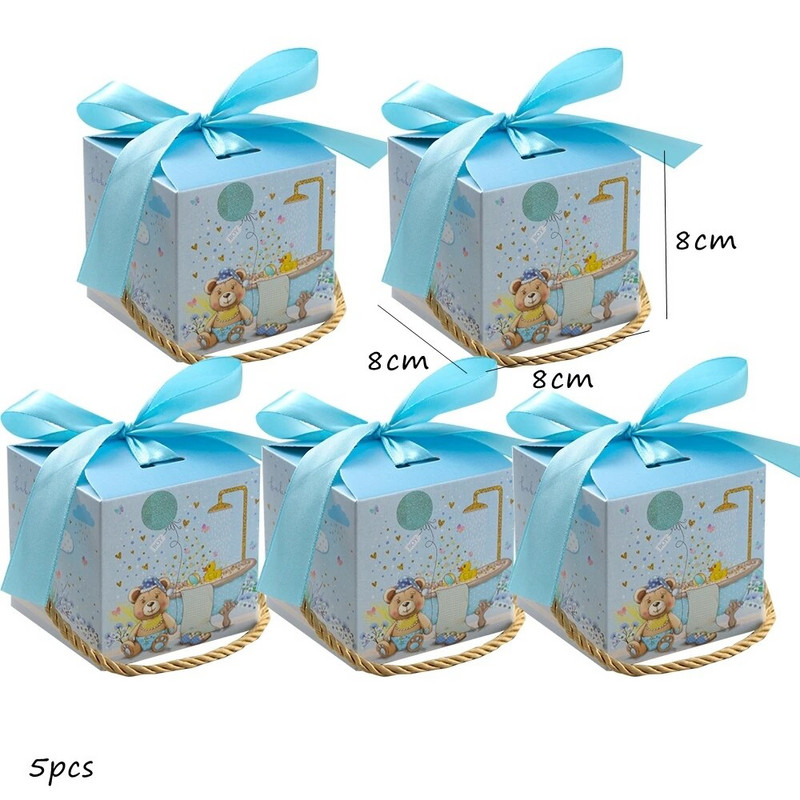 1 pakelis Bear Cookie saldainių maišeliai Mėlynos rožinės popierinės dėžutės vaikams Dovanų pakavimo reikmenys Gimtadienio kūdikių vakarėlio dekoracijos