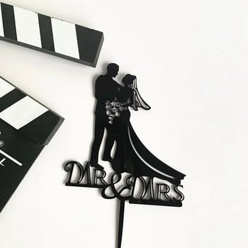 Акрилен топер за сватбена торта Mr&Mrs булка и младоженец Акрилен топер за торта за сватбено годежно парти Декорации на сватбена торта