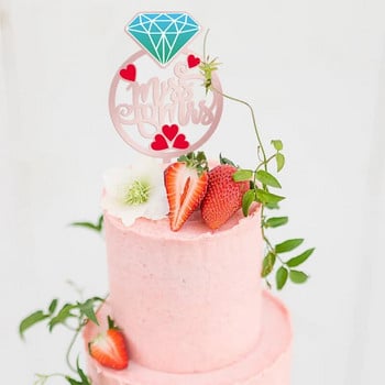 Miss To Mrs Diamond Акрилен топер за торта от розово злато Bride to be Engagement Cake Topper за декорации за годишнина от сватба