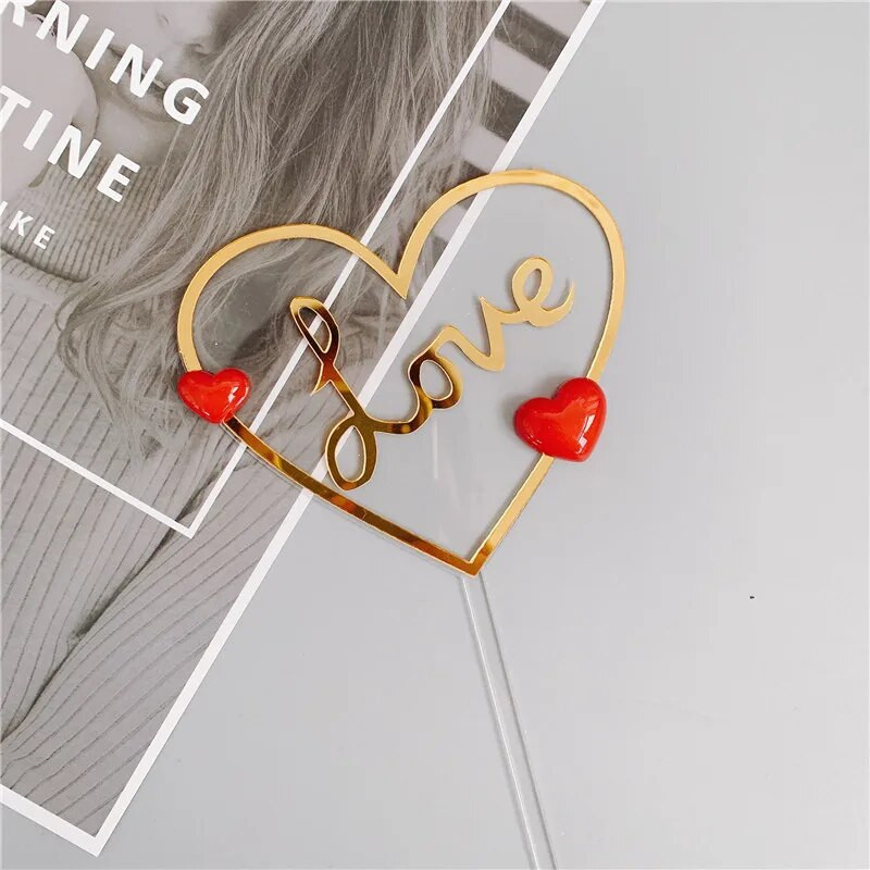 INS vestuvinio torto dangtelis Auksinis meilės širdis skaidrus akrilinis keksiukų užpilas, skirtas vestuvių gimtadienio vakarėliui tortų dekoravimo reikmenys