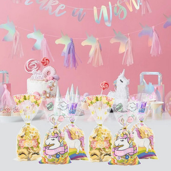 50Pcs Unicorn Party Cookie Candy Торбичка за подаръци Mermaid Unicorn Тема Birthday Party Decoration Kids Girl Baby Shower Сватбени принадлежности