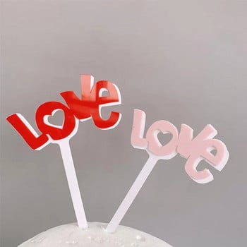 INS New Love Wedding Cake Topper Gold Red Happy Valentine\'s Day Heart Cake Topper for Wedding Birthday Party Cake Decorations