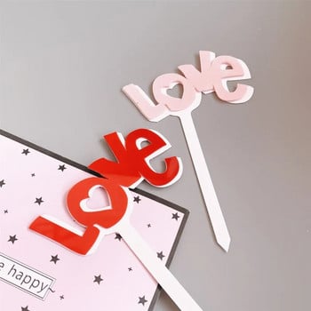 Нов сватбен акрилен топер за торта Love Red Pink Acrylic Cupcake Topper for Wedding Girls Baby Birthday Party Cake Decorations