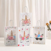 6 τμχ Cartoon Unicorn Θέμα Kraft Paper Party Gift Τσάντα Συσκευασία Baby Shower Party Goody Treat Τσάντα Παιδική Διακόσμηση πάρτι γενεθλίων