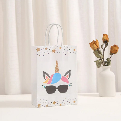 6 τμχ Cartoon Unicorn Θέμα Kraft Paper Party Gift Τσάντα Συσκευασία Baby Shower Party Goody Treat Τσάντα Παιδική Διακόσμηση πάρτι γενεθλίων