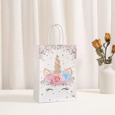 6 τμχ Cartoon Unicorn Θέμα Kraft Paper Party Gift Τσάντα Συσκευασία Baby Shower Party Goody Treat Τσάντα Παιδική Διακόσμηση πάρτι γενεθλίων