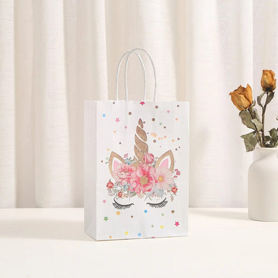 6 τμχ Cartoon Unicorn Θέμα Kraft Paper Party Gift Τσάντα Συσκευασία Baby Shower Party Goody Treat Τσάντα Παιδική Διακόσμηση πάρτι γενεθλίων