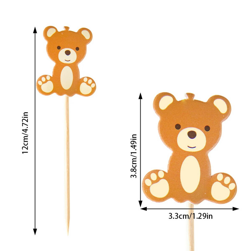 20 vnt. Mieli piešiniai su meškiuku, išspausdinti pyragaičiai. Puikūs meškiuko rašto pyragaičių gabalėliai, skirti vaikams Baby Shower gimtadienio deserto dekoravimui