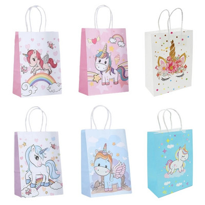 Pungă de cadou din hârtie kraft cu unicorn Pungă de ambalare cu bomboane de ciocolată pentru biscuiți Decoratiuni de petrecere de aniversare cu unicorn pentru copii Baby Shower