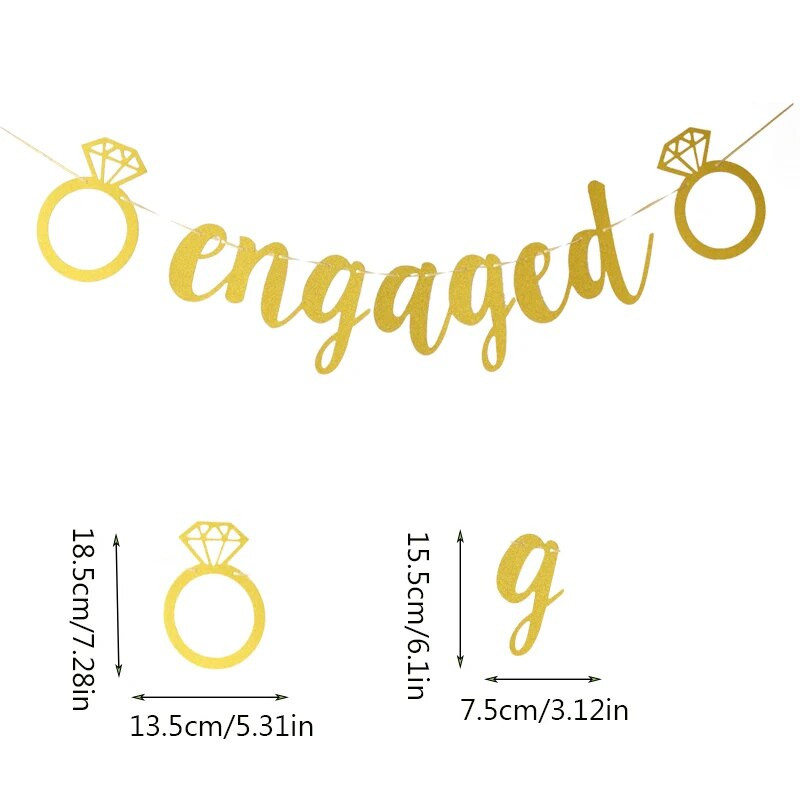 Aukso blizgučiai romantiška sužadėtuvių reklaminė juosta, skirta mergvakario sužadėtuvių dekoravimui