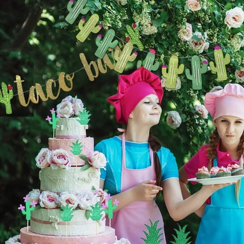 2 rinkinių Fiesta Taco Bar Kaktuso reklamjuostė girlianda Auksinė žalia blizganti Fiesta reklaminė juosta, skirta meksikietiškos fiestos vakarėlio Cinco De Mayo dekoravimui