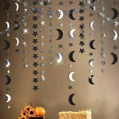 4M Μαύρο ασημί Moon Star Garland Διακοσμήσεις Glitter Outer Space Birthday Party Hanging Wedding Twinkle Baby Shower Διακοσμήσεις