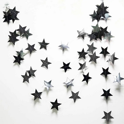 4M Μαύρο ασημί Moon Star Garland Διακοσμήσεις Glitter Outer Space Birthday Party Hanging Wedding Twinkle Baby Shower Διακοσμήσεις