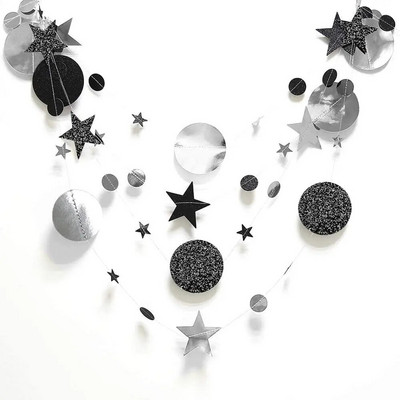 4M Μαύρο ασημί Moon Star Garland Διακοσμήσεις Glitter Outer Space Birthday Party Hanging Wedding Twinkle Baby Shower Διακοσμήσεις