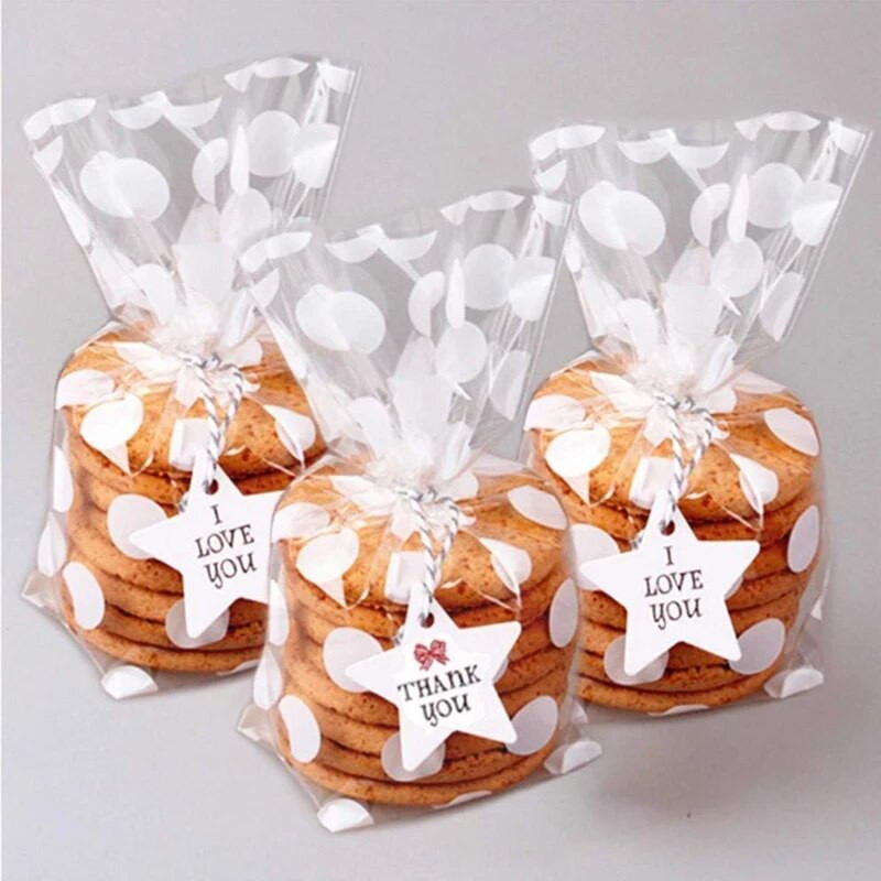 10 vnt. baltų taškelių sausainių maišeliai permatomi saldainiai sausainiai, kukurūzų spragėsių maišeliai, pakavimo maišeliai, tešlos įrankiai, įvyniojami vestuvių vakarėlio reikmenys