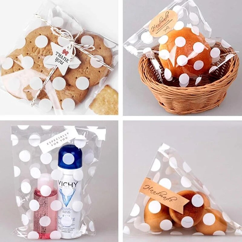 10 vnt. baltų taškelių sausainių maišeliai permatomi saldainiai sausainiai, kukurūzų spragėsių maišeliai, pakavimo maišeliai, tešlos įrankiai, įvyniojami vestuvių vakarėlio reikmenys