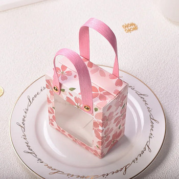 10 бр. Подаръчни торбички за сватбени бонбони Прозрачни кутии за опаковане на прозорци Розово романтично цвете Преносими консумативи за парти за рожден ден
