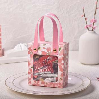 10 бр. Подаръчни торбички за сватбени бонбони Прозрачни кутии за опаковане на прозорци Розово романтично цвете Преносими консумативи за парти за рожден ден