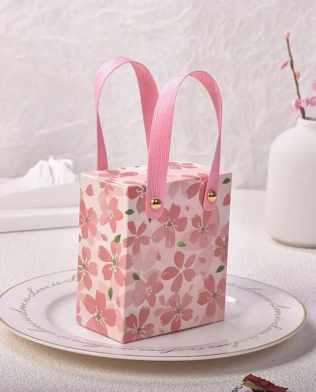 10 vnt vestuvinių saldainių dovanų maišeliai permatomi langai pakavimo dėžutės rausvos romantiškos gėlės nešiojami gimtadienio reikmenys