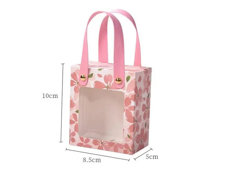 10 vnt vestuvinių saldainių dovanų maišeliai permatomi langai pakavimo dėžutės rausvos romantiškos gėlės nešiojami gimtadienio reikmenys