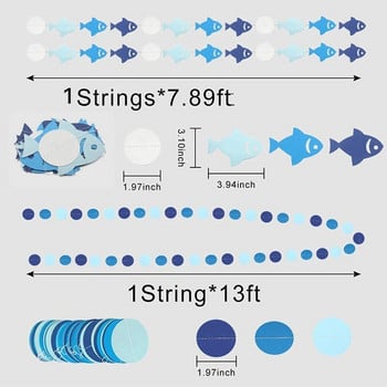 Морски тематичен парти декор Хартиени сини сладки рибки за парти под морето Детски рожден ден Висящи кръгли точки Хартиени гирлянди Декорации