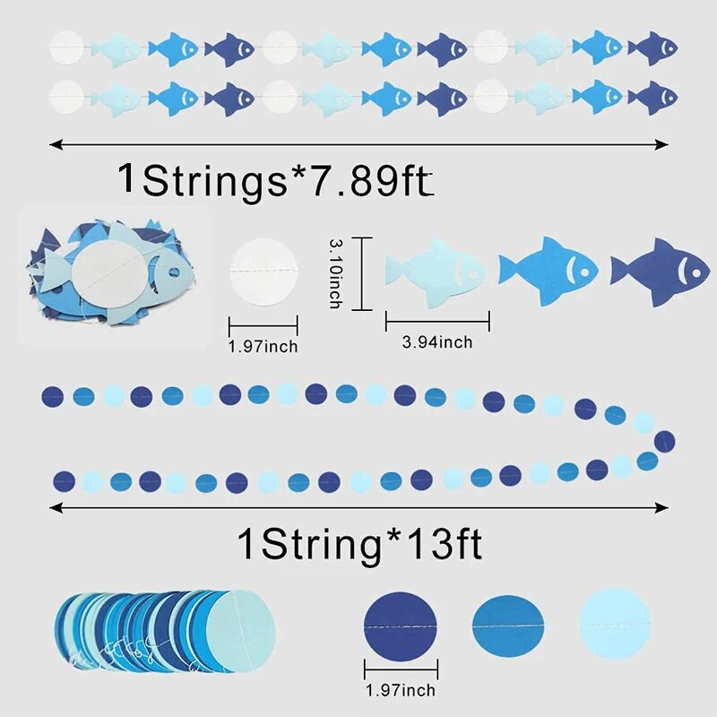 Jūros tematikos vakarėlio dekoro popierius Mėlynas mielas žuvis vakarėliui po jūra Vaikų gimtadienio kabantis apskritimas Taškeliai popieriniai girliandos papuošimai