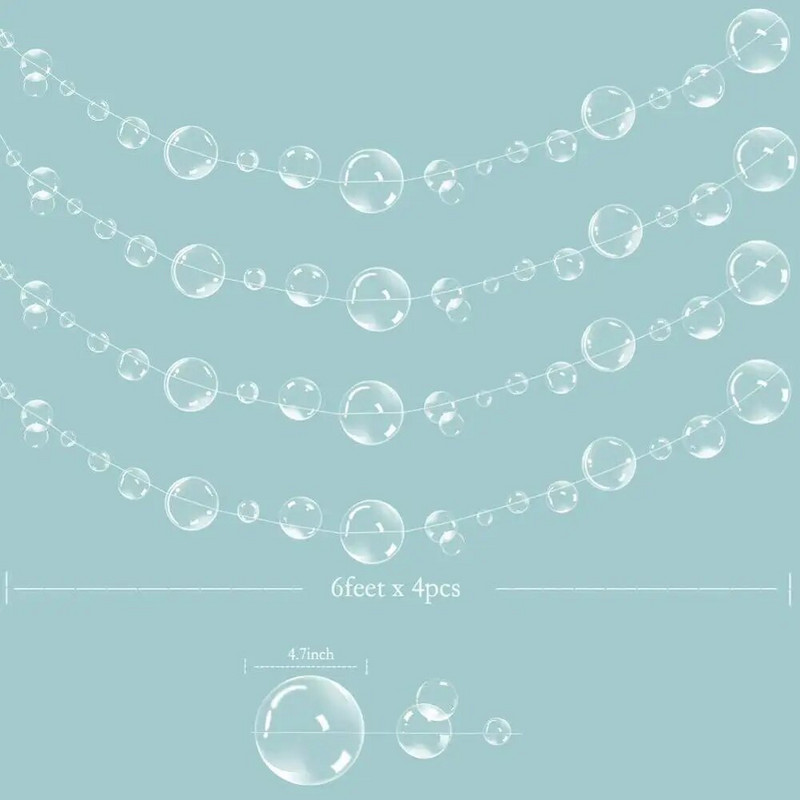 Undinė po jūra Vaikų gimtadienis balta skaidrus didelis apskritimas PVC girliandos permatoma burbulų virvelė kabanti plūduriuojantys burbuliukai