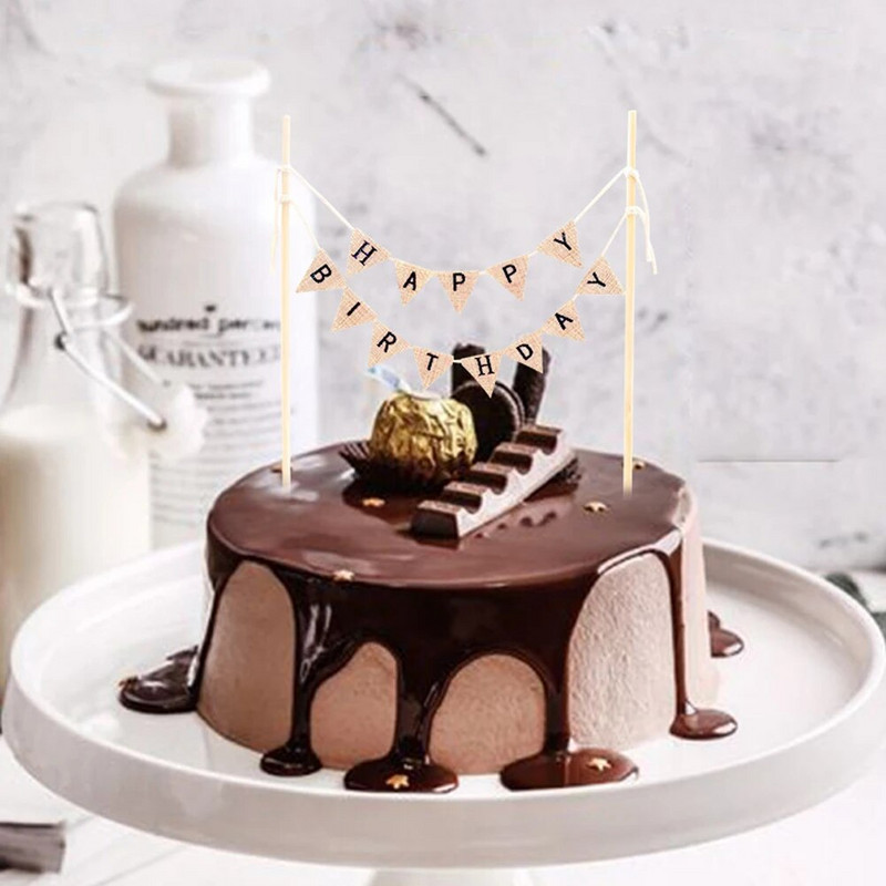 1 vnt. kaimiškas gimtadienio torto užpilas, mini stilingas raidžių gimtadienio torto viršus vėliava trikampis reklamjuostės bangos keksiukų desertas 2023 m. Nauja