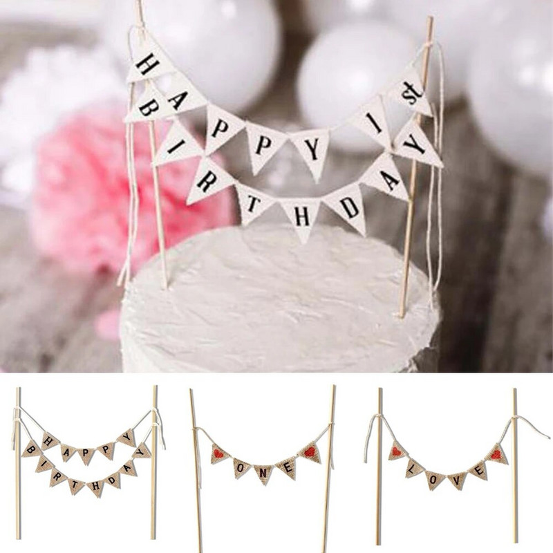 1 vnt. kaimiškas gimtadienio torto užpilas, mini stilingas raidžių gimtadienio torto viršus vėliava trikampis reklamjuostės bangos keksiukų desertas 2023 m. Nauja