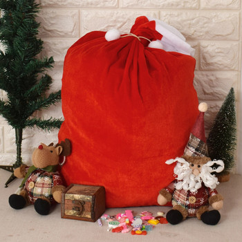 1 бр. Коледни чували Червени кадифени чанти за Дядо Коледа с шнур Големи коледни чанти за съхранение на подаръци за Дядо Коледа Празнично парти