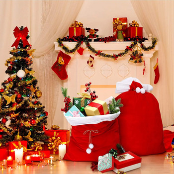 1 бр. Коледни чували Червени кадифени чанти за Дядо Коледа с шнур Големи коледни чанти за съхранение на подаръци за Дядо Коледа Празнично парти