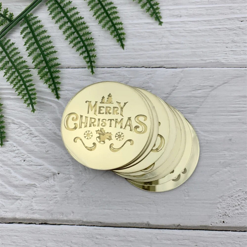 Apvalus auksinis akrilo pyragas kalėdiniam vakarėliui Linksmų kalėdinių tortų dangtelis Laimingų Naujųjų metų kepimo pyrago deserto papuošimai