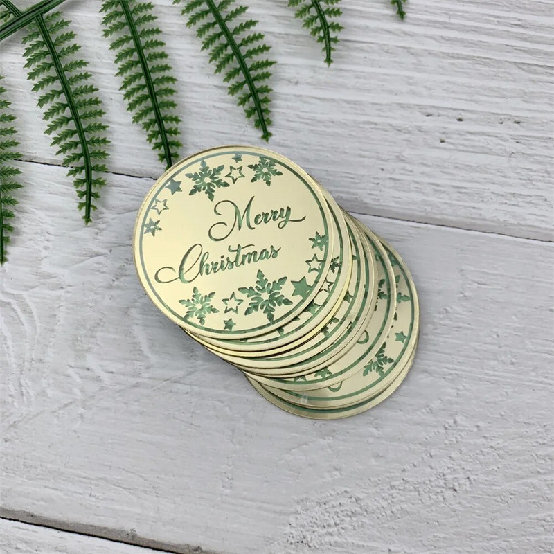 Apvalus auksinis akrilo pyragas kalėdiniam vakarėliui Linksmų kalėdinių tortų dangtelis Laimingų Naujųjų metų kepimo pyrago deserto papuošimai