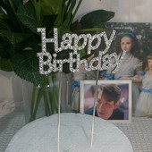 Happy Birthday Cake Topper Silver Birthday Acrylic Cake Topper For Kids Birthday Party Cake Διακοσμήσεις Baby Shower Dropshipping